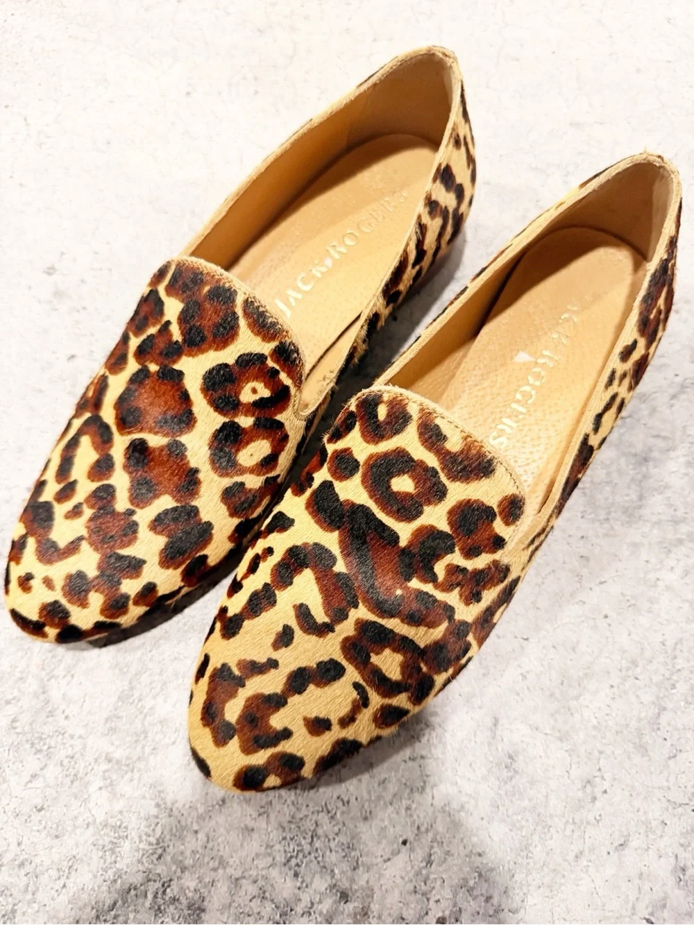Jack Rogers Audrey Haircalf Loafer Leopard Flats Size 6.5M